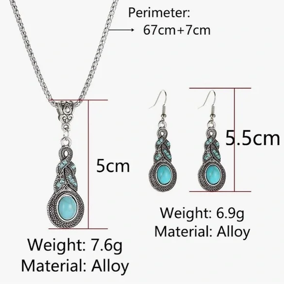 Elegant Silver and Faux Turquoise Jewelry Set - Picture 4 of 4